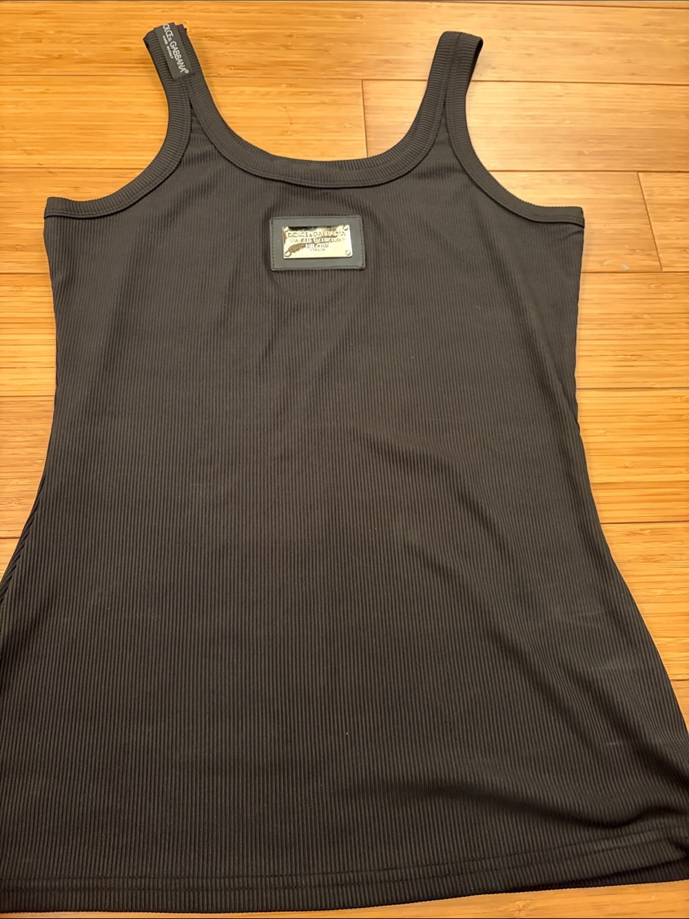 Dolce & Gabbana Black Ribbed Logo Tank
